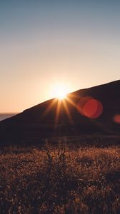 Preview wallpaper grass, horizon, sunset, sky, landscape