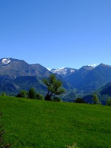 Preview wallpaper grass, mountain, field, sky