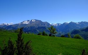 Preview wallpaper grass, mountain, field, sky