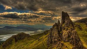 Preview wallpaper grass, mountains, rocks, summer, sky