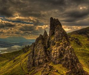 Preview wallpaper grass, mountains, rocks, summer, sky