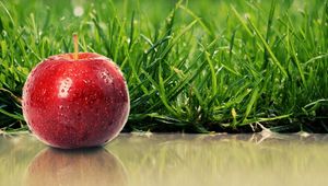 Preview wallpaper grass, ripe, apple, red