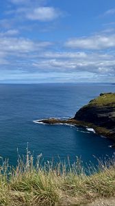 Preview wallpaper grass, rock, sea, landscape