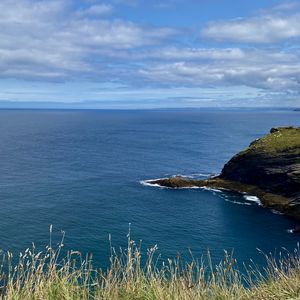 Preview wallpaper grass, rock, sea, landscape