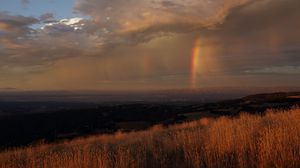 Preview wallpaper grass, valley, rainbow, nature