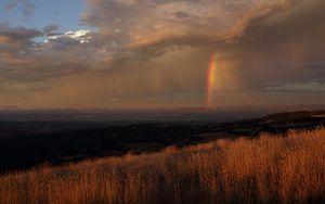 Preview wallpaper grass, valley, rainbow, nature