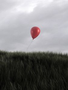 Preview wallpaper grass, wind, sky, balloon, red