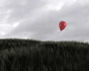 Preview wallpaper grass, wind, sky, balloon, red