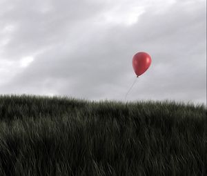 Preview wallpaper grass, wind, sky, balloon, red