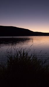 Preview wallpaper grasses, dusk, lake, hill