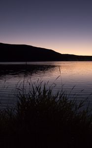 Preview wallpaper grasses, dusk, lake, hill