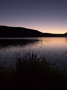 Preview wallpaper grasses, dusk, lake, hill