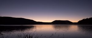 Preview wallpaper grasses, dusk, lake, hill