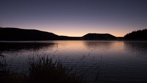 Preview wallpaper grasses, dusk, lake, hill