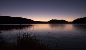 Preview wallpaper grasses, dusk, lake, hill