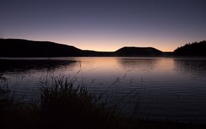 Preview wallpaper grasses, dusk, lake, hill