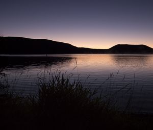 Preview wallpaper grasses, dusk, lake, hill