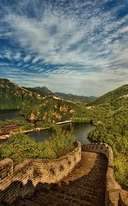 Preview wallpaper great wall of china, lake, mountains, landscape, china