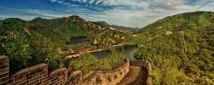 Preview wallpaper great wall of china, lake, mountains, landscape, china