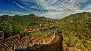 Preview wallpaper great wall of china, lake, mountains, landscape, china