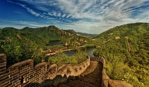 Preview wallpaper great wall of china, lake, mountains, landscape, china