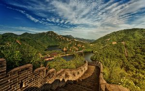 Preview wallpaper great wall of china, lake, mountains, landscape, china