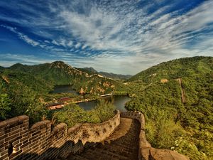 Preview wallpaper great wall of china, lake, mountains, landscape, china