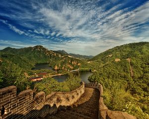 Preview wallpaper great wall of china, lake, mountains, landscape, china