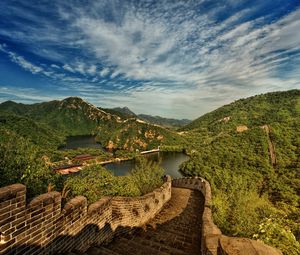 Preview wallpaper great wall of china, lake, mountains, landscape, china