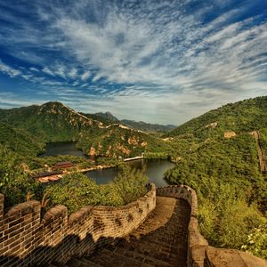 Preview wallpaper great wall of china, lake, mountains, landscape, china