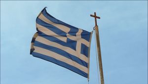 Preview wallpaper greece, flag, symbol, wind, material