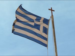 Preview wallpaper greece, flag, symbol, wind, material
