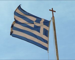 Preview wallpaper greece, flag, symbol, wind, material