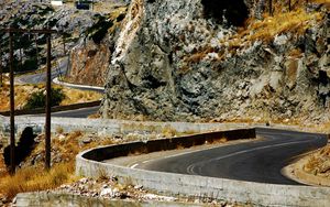 Preview wallpaper greece, road, bends, serpentine, rocks, asphalt