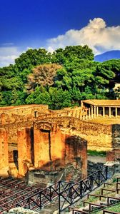 Preview wallpaper greece, rome, ruins, stairs, sky, trees, day, hdr