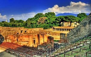 Preview wallpaper greece, rome, ruins, stairs, sky, trees, day, hdr