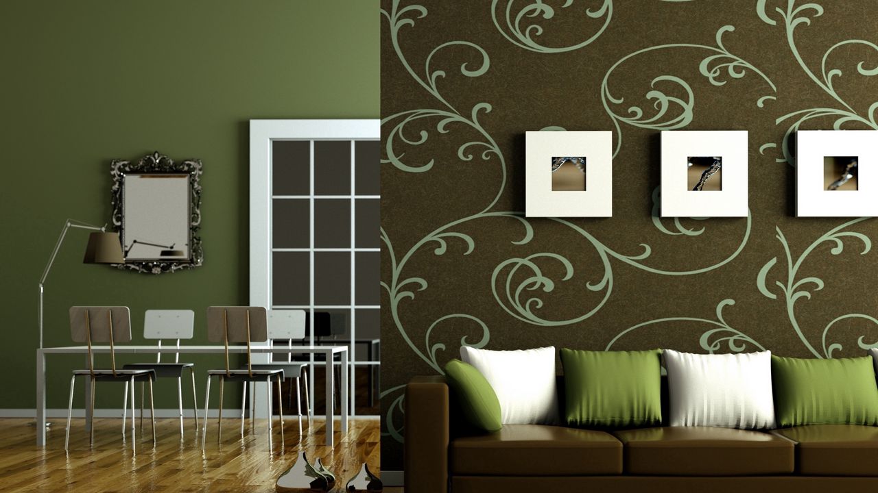 Wallpaper green, flat, brown, interior, style, design