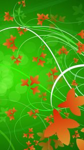 Preview wallpaper green, orange, flowers, patterns, leaves