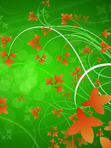 Preview wallpaper green, orange, flowers, patterns, leaves