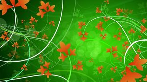 Preview wallpaper green, orange, flowers, patterns, leaves