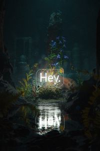 Preview wallpaper greeting, word, neon, light, cave, flowers