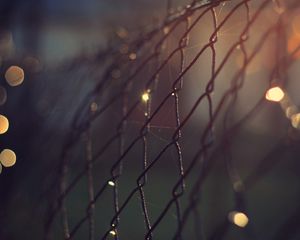 Preview wallpaper grill, netting, fencing, metal, close-up, night, lights, bokeh, web