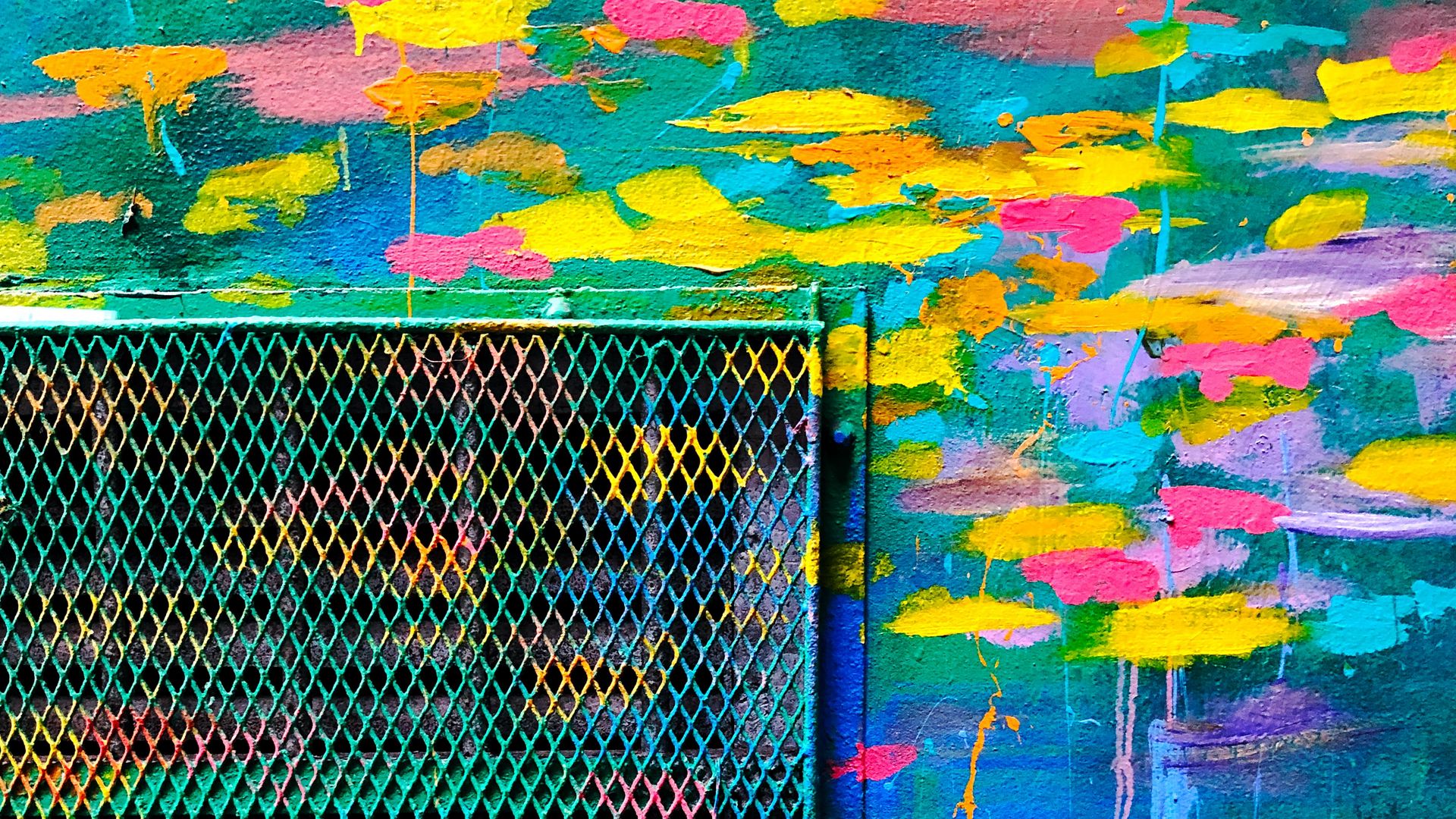 Download wallpaper 1920x1080 grille, paint, wall, colorful, street art ...