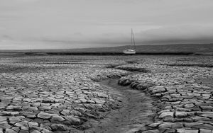 Preview wallpaper ground, cranny, boat, bw