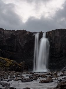 Preview wallpaper gufufoss, waterfall, rock, drops, landscape, iceland