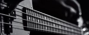 Preview wallpaper guitar, bas-guitar, strings, hands, music, black and white