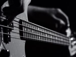 Preview wallpaper guitar, bas-guitar, strings, hands, music, black and white