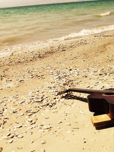 Preview wallpaper guitar, beach, coast, sand, stones, romanticism