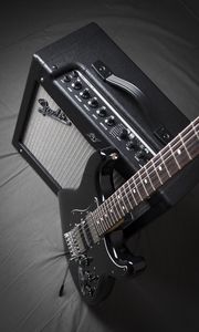 Preview wallpaper guitar, electric guitar, amplifier, music, black and white