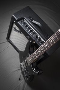 Preview wallpaper guitar, electric guitar, amplifier, music, black and white